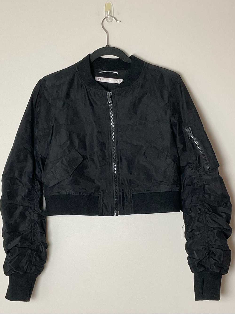 Blanc Noir Women’s Cropped Black Bomber Jacket Military Utility Goth Size M